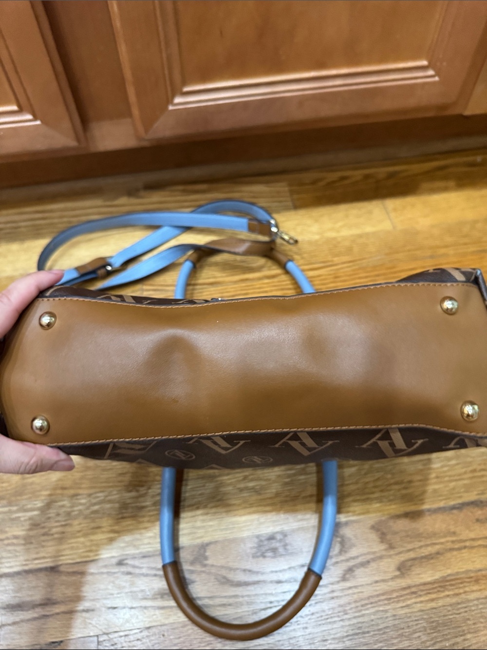 Adrienne Vittadini Brown Satchel with Sky Blue Trim - Picture 8 of 11